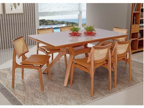 Conjunto Mesa de Jantar Ester Olivia com 06 Cadeiras com Encosto em Tela 1.80 x 1.00 Retangular